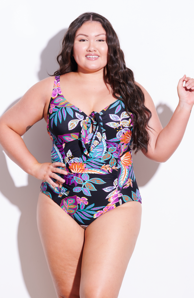 Bust Support and Tummy Coverage One Piece Swimsuit - Cindy - Folk Floral