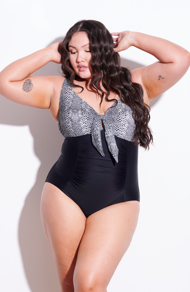 Bust Support and Tummy Coverage Swimsuit - Cindy One Piece - Snake Charmer
